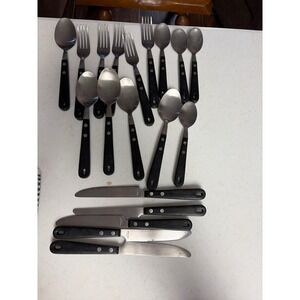 18pc Stainless Steel Flatware Set Black Riveted Handles Cutlery